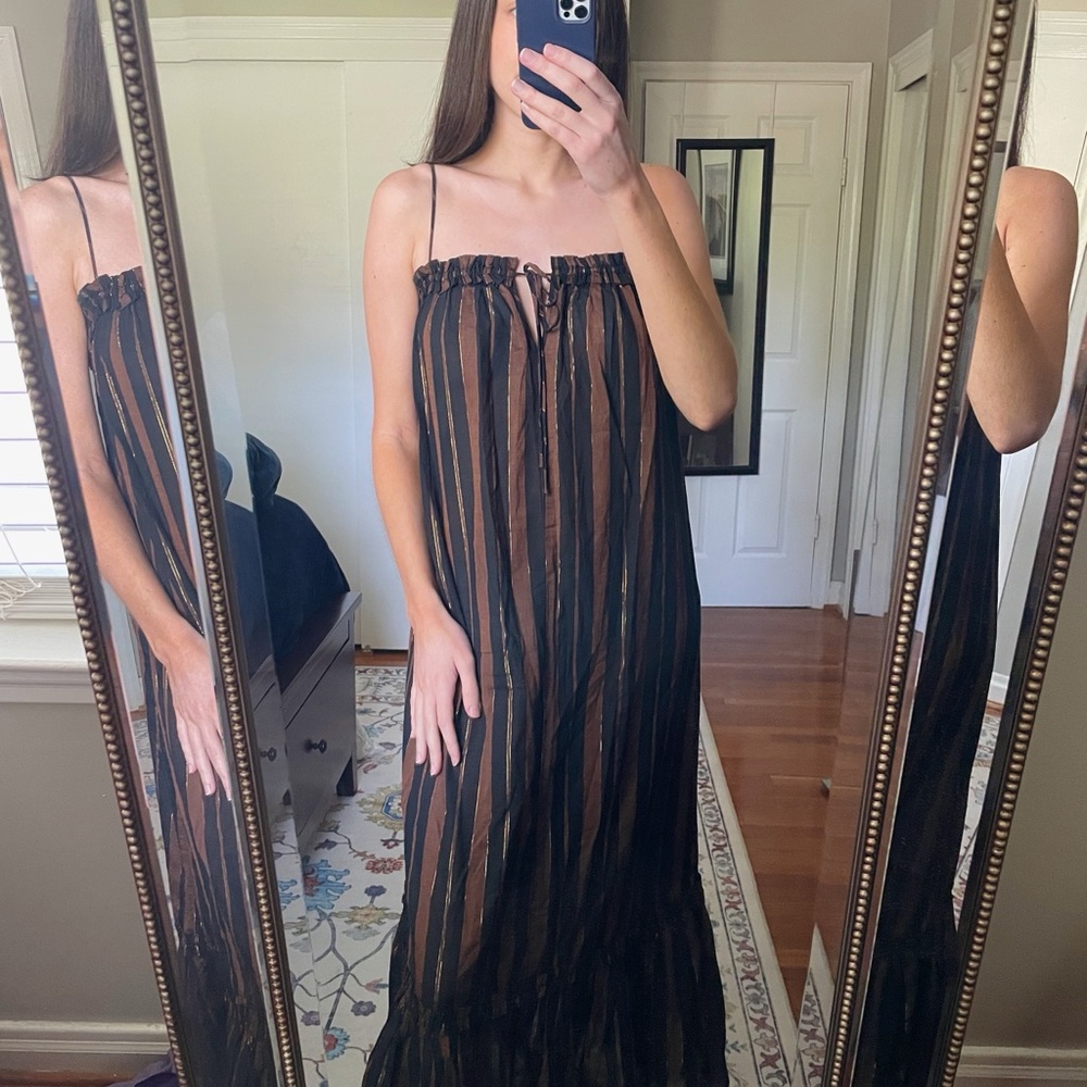 H&M Tan Spaghetti Strap Babydoll Maxi Dress